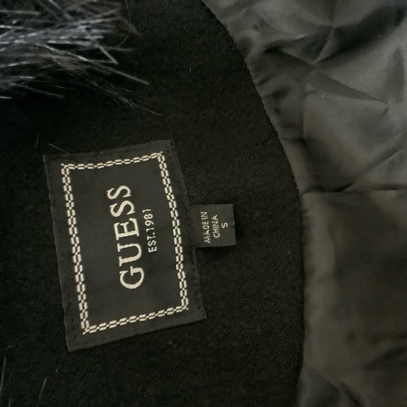 Guess Black Faux Fur Trimmed Wool Coat - Picture 16 of 16
